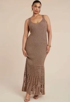 Metallic Open Stitch Sweater Dress