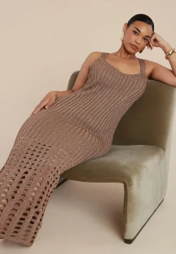 Metallic Open Stitch Sweater Dress