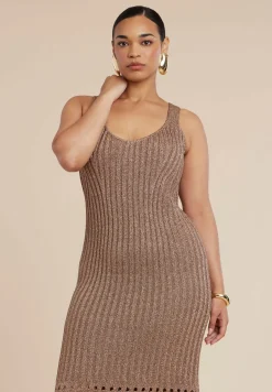 Metallic Open Stitch Sweater Dress