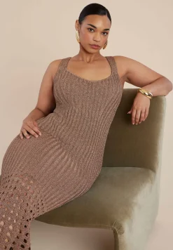 Metallic Open Stitch Sweater Dress