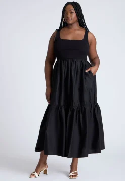 Mixed Fabric Tank Dress