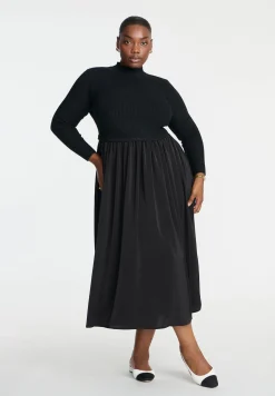 Mockneck Twofer Midi Dress