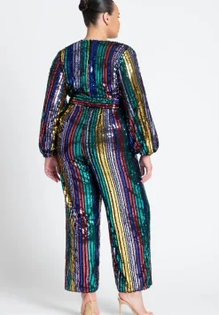 Multicolor Stripe Sequin Jumpsuit