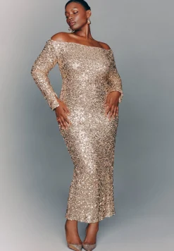 Off The Shoulder Sequin Column Dress