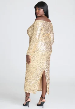 Off The Shoulder Sequin Column Dress