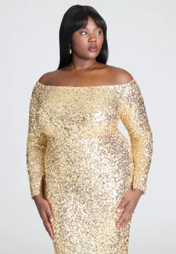 Off The Shoulder Sequin Column Dress