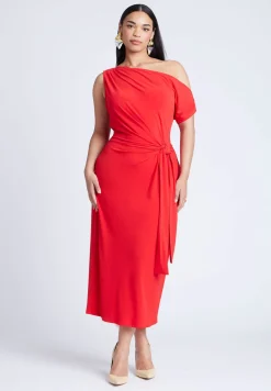 Off The Shoulder Tie Front Midi Dress
