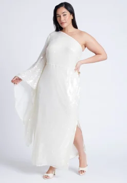 One Shoulder Dramatic Sleeve Sequin Dress