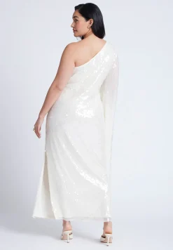 One Shoulder Dramatic Sleeve Sequin Dress