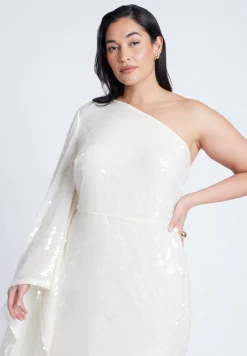 One Shoulder Dramatic Sleeve Sequin Dress