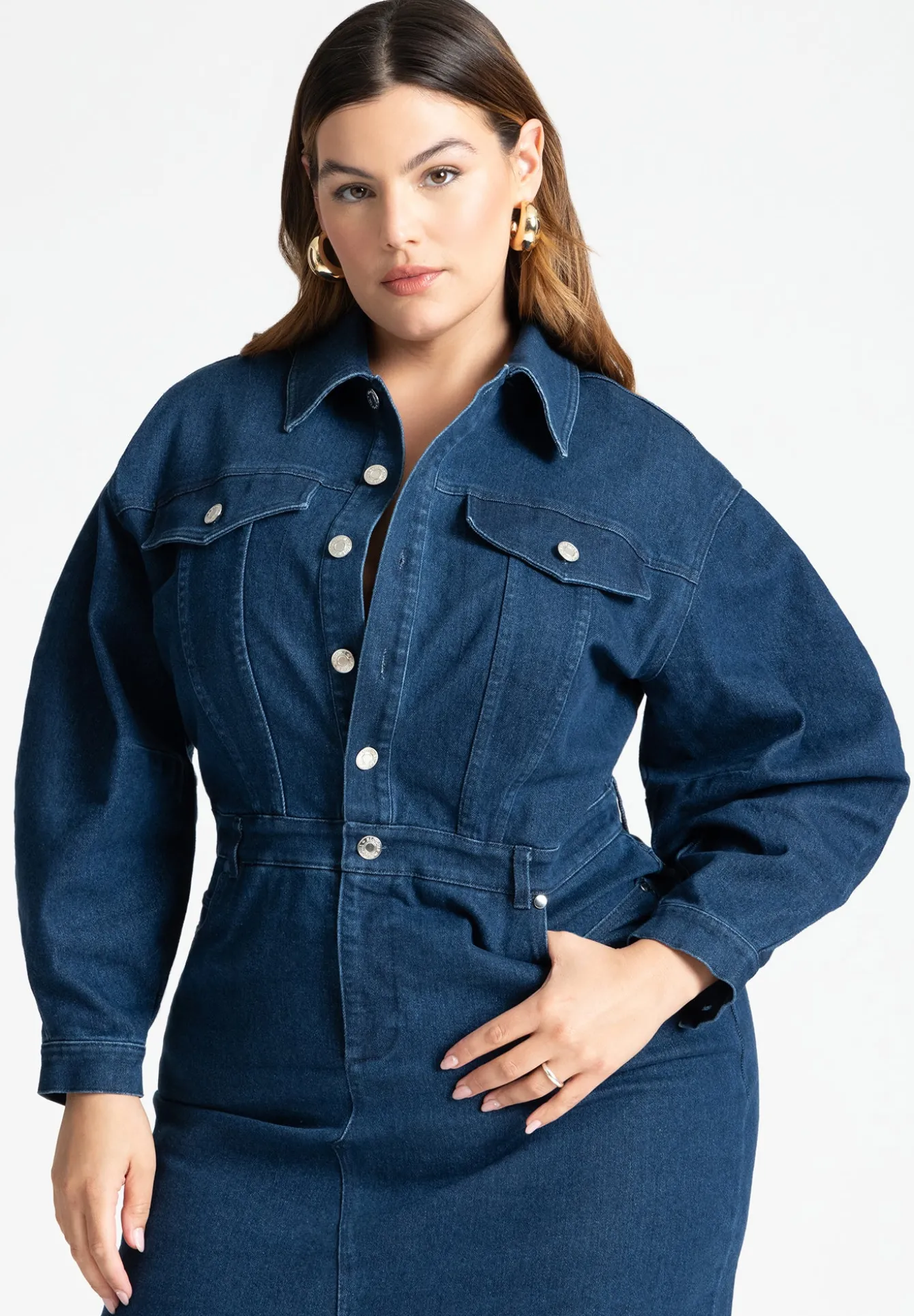 Oversized Denim Midi Dress