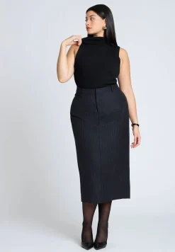 Pinstripe Column Midi Skirt