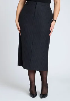 Pinstripe Column Midi Skirt
