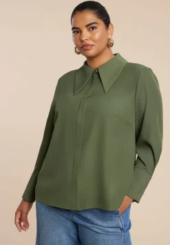 Pointed Collar Button Up Shirt