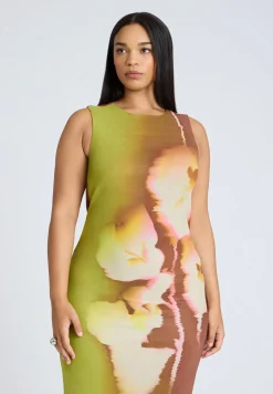 Printed Mesh Dress With Shirring