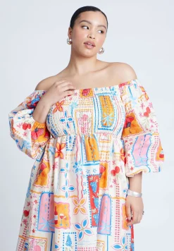 Printed Puff Sleeve Maxi Dress