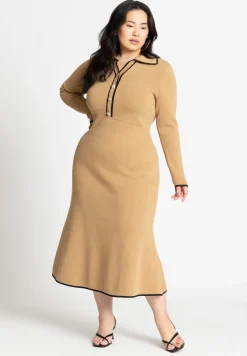 Ribbed Sweater Dress With Collar