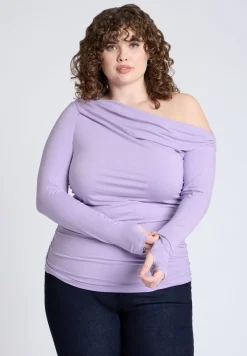 Ruched One Shoulder Tee With Thumbhole sleeve
