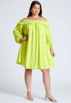 Ruffle Neckline Mini Dress