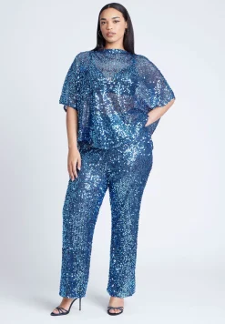 Sequin Open Mesh Straight Leg Pant