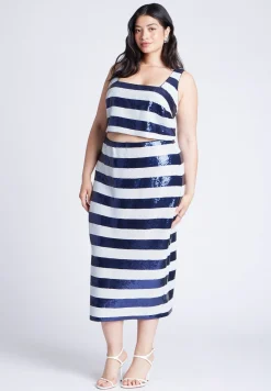 Sequin Striped Midi Skirt
