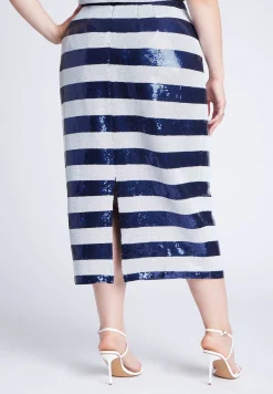 Sequin Striped Midi Skirt