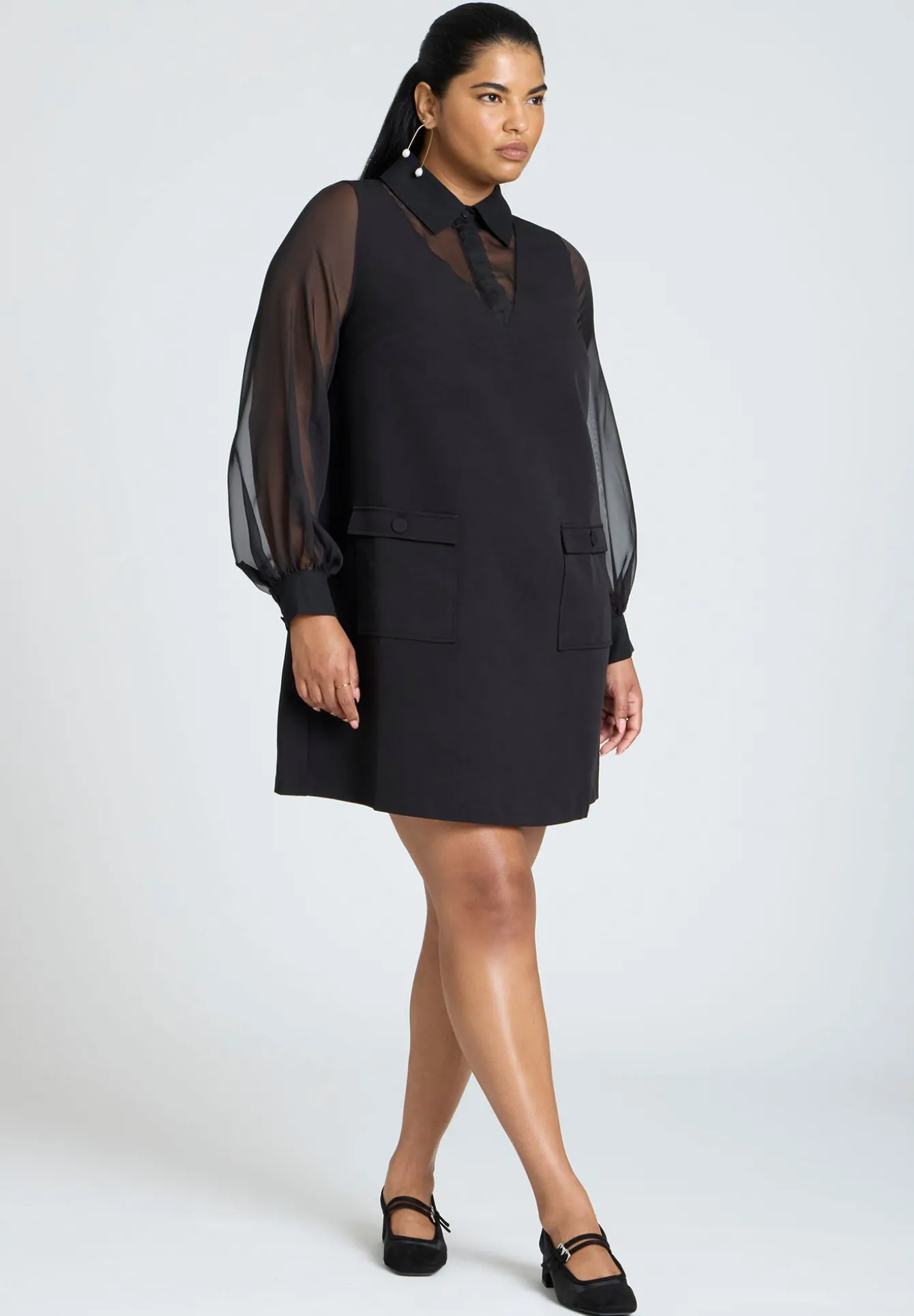 Sheer Sleeve Shirt Dress