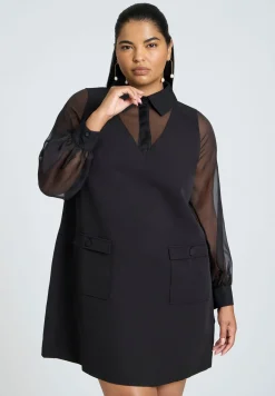 Sheer Sleeve Shirt Dress