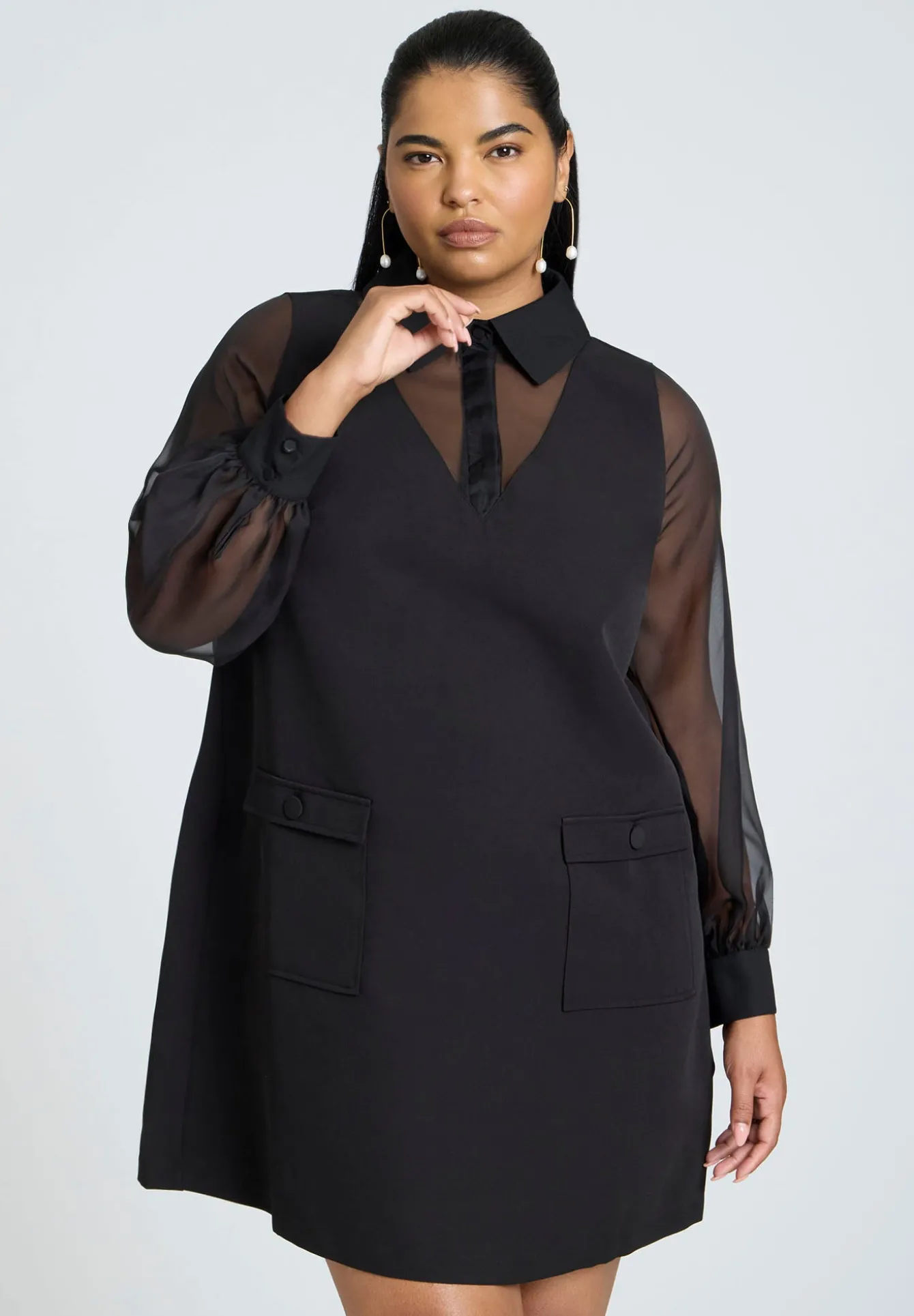 Sheer Sleeve Shirt Dress