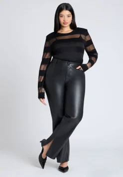 Sheer Stripe Sweater With Shoulder Pad