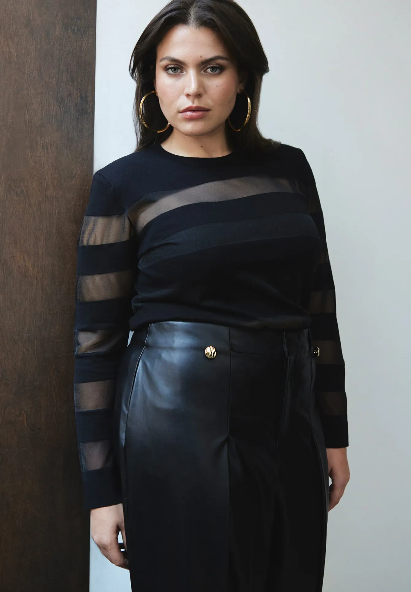 Sheer Stripe Sweater With Shoulder Pad