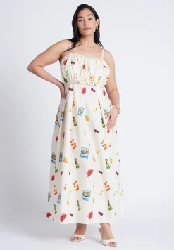 Shirred Bodice Ruffle Maxi Dress