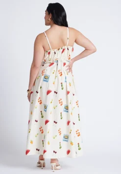 Shirred Bodice Ruffle Maxi Dress