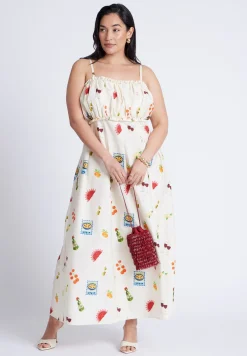 Shirred Bodice Ruffle Maxi Dress