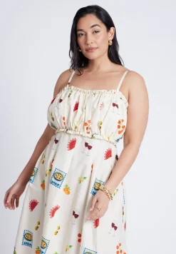 Shirred Bodice Ruffle Maxi Dress