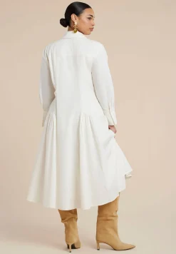 Shirred Godet Flare Poplin Dress