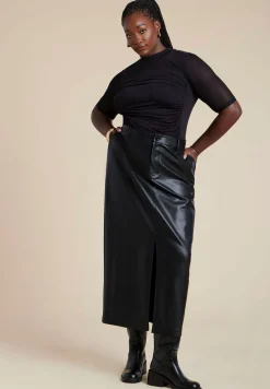 Shirred Mockneck Top With Sheer Sleeve