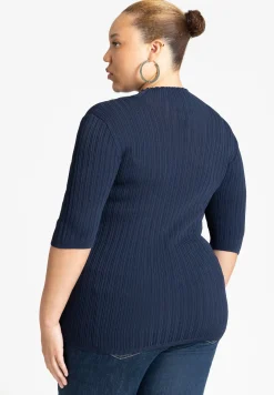 Sleek Funnel Neck Elbow Sleeve Sweater