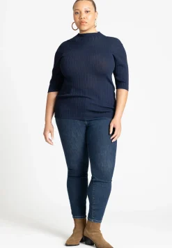 Sleek Funnel Neck Elbow Sleeve Sweater