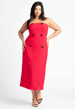 Strapless Double Breasted Midi Dress