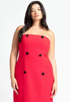 Strapless Double Breasted Midi Dress