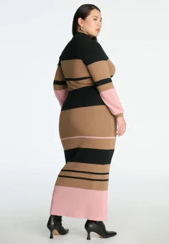 Striped Mock Neck Sweater Dress