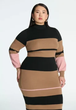 Striped Mock Neck Sweater Dress