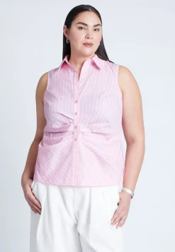 Striped Sleeveless Collared Top