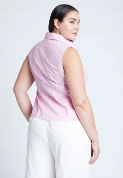 Striped Sleeveless Collared Top