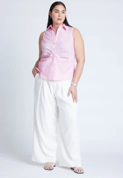 Striped Sleeveless Collared Top