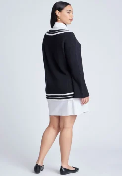 Striped Sweater Twofer Mini Shirt Dress