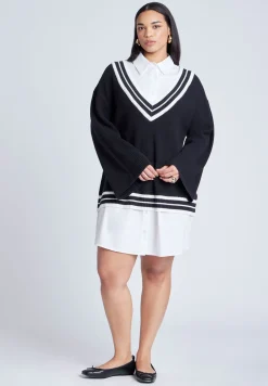 Striped Sweater Twofer Mini Shirt Dress