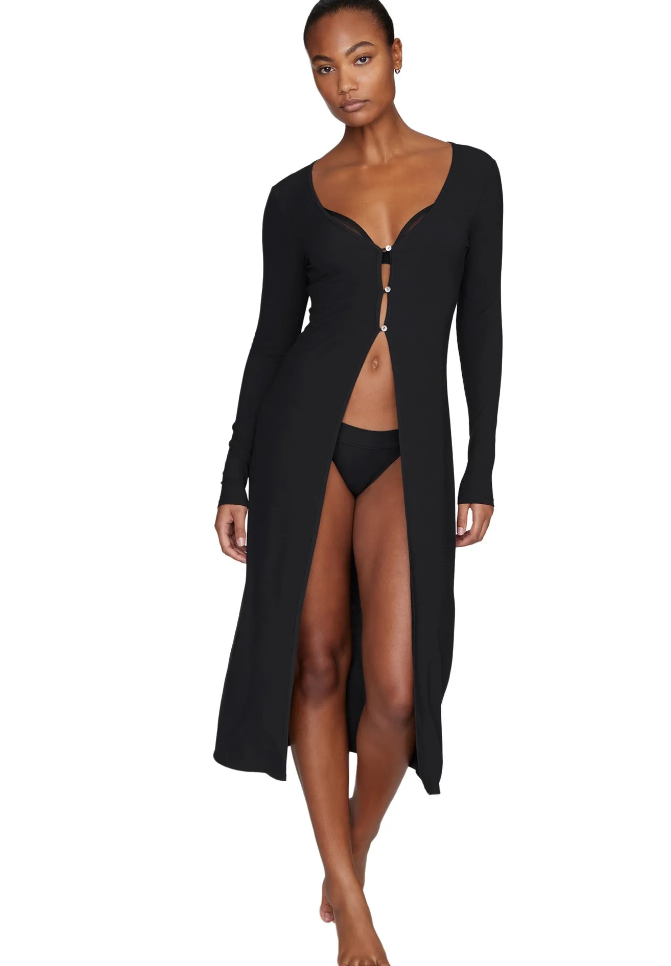 The Long Button Cardigan - Modal Silk Rib