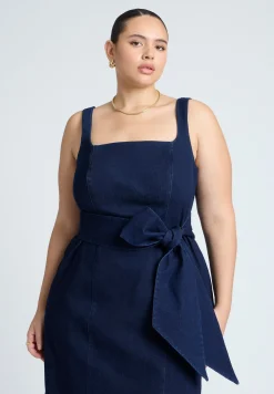 Tie Detail Denim Midi Dress